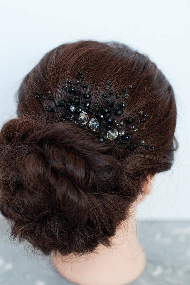 FXmimior Bridal Hair Accessories Black Hair Comb Gothic Wedding Hair Accessory Black Headpiece Evening Adornment Prom Beaded Bridesmaid gift - Image 1